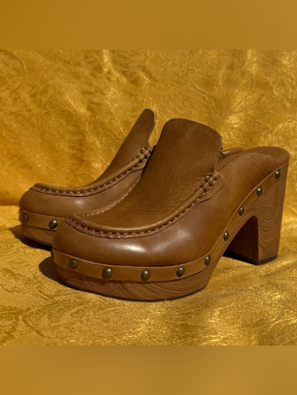 NWOB Kork-Ease Brown Leather Spencer Platform Clogs Mules Heels Slip On Size 6